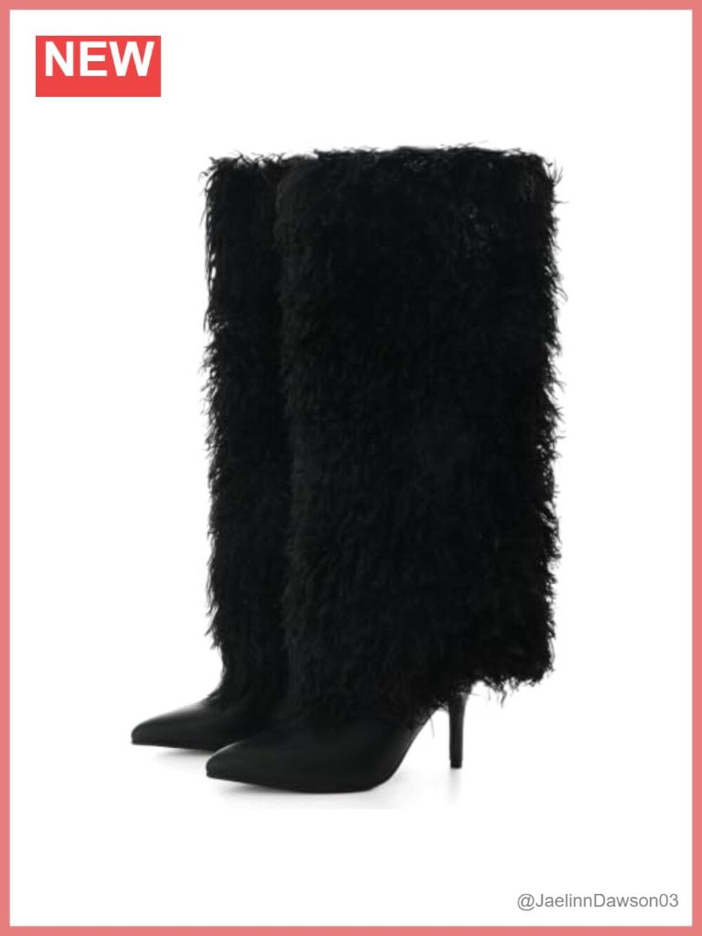 Faux Fur Knee High Fold Over Stiletto Heel Boots Pointed Toe